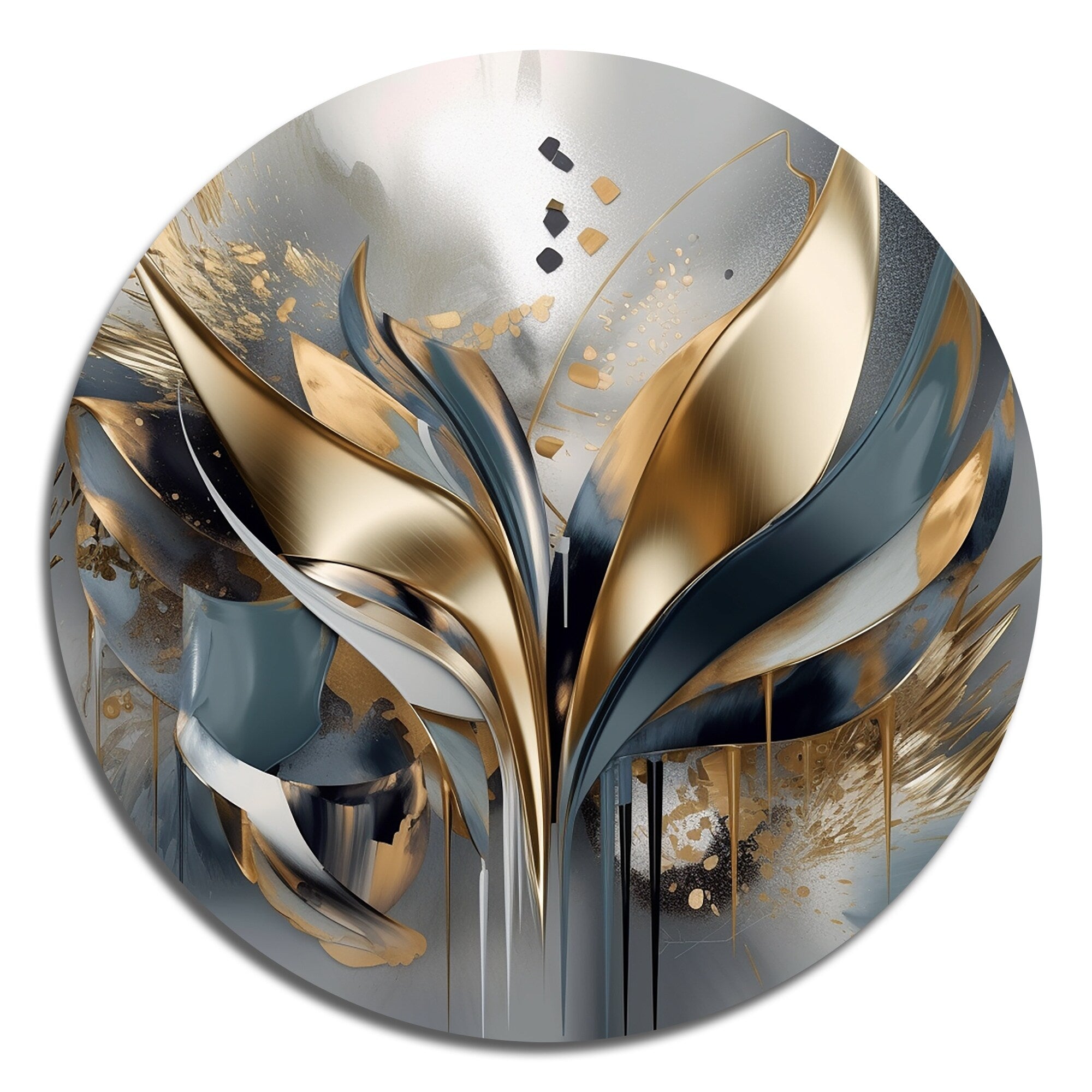 Designart Formes et lignes abstraites IV Art mural rond abstrait en marbre et métal