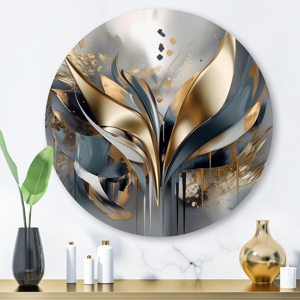 Designart Formes et lignes abstraites IV Art mural rond abstrait en marbre et métal