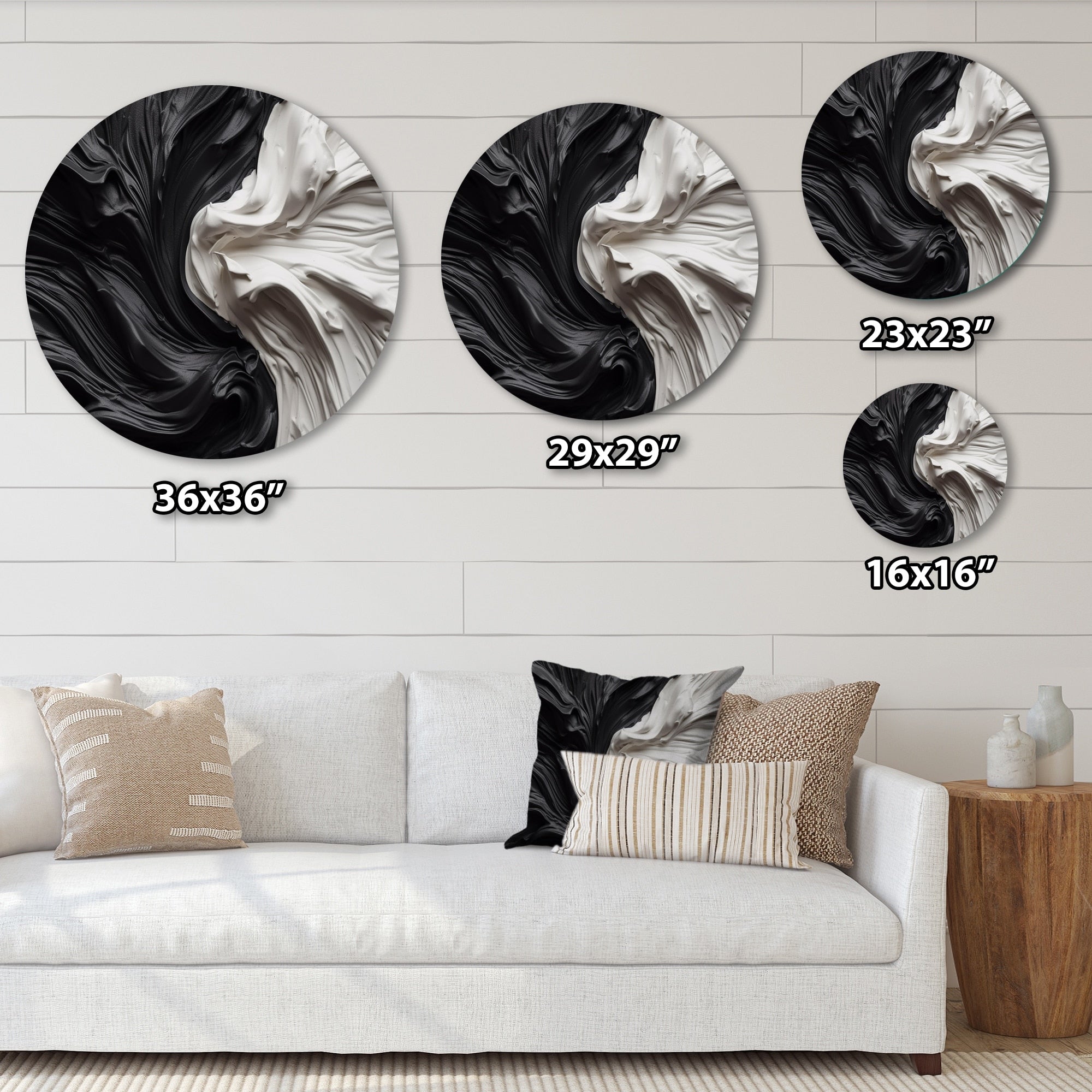 Décoration murale ronde en métal géométrique moderne Designart noir et blanc marbré Dreamscape V