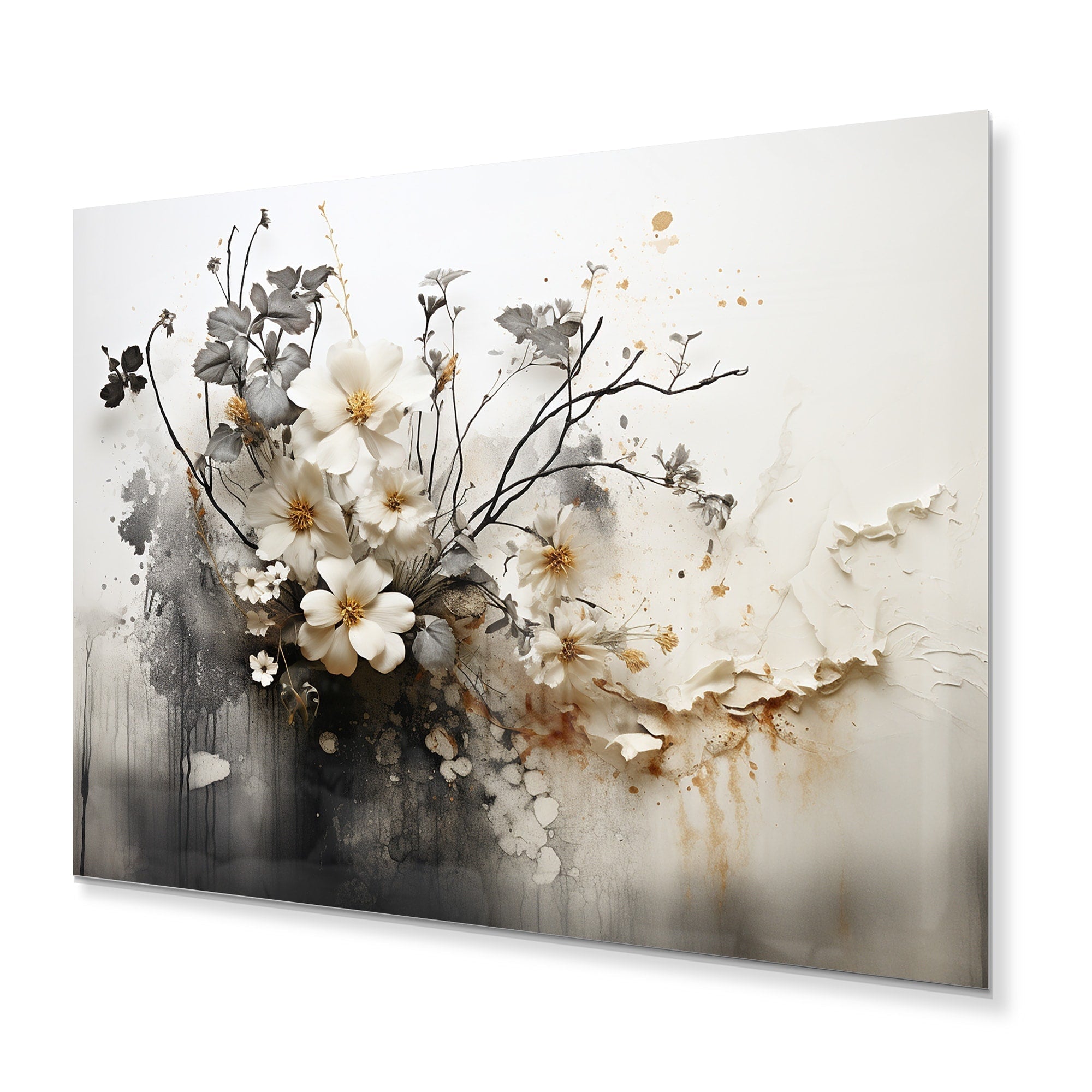 Collage floral terrestre bohème Designart I Décoration murale abstraite en métal pour salon