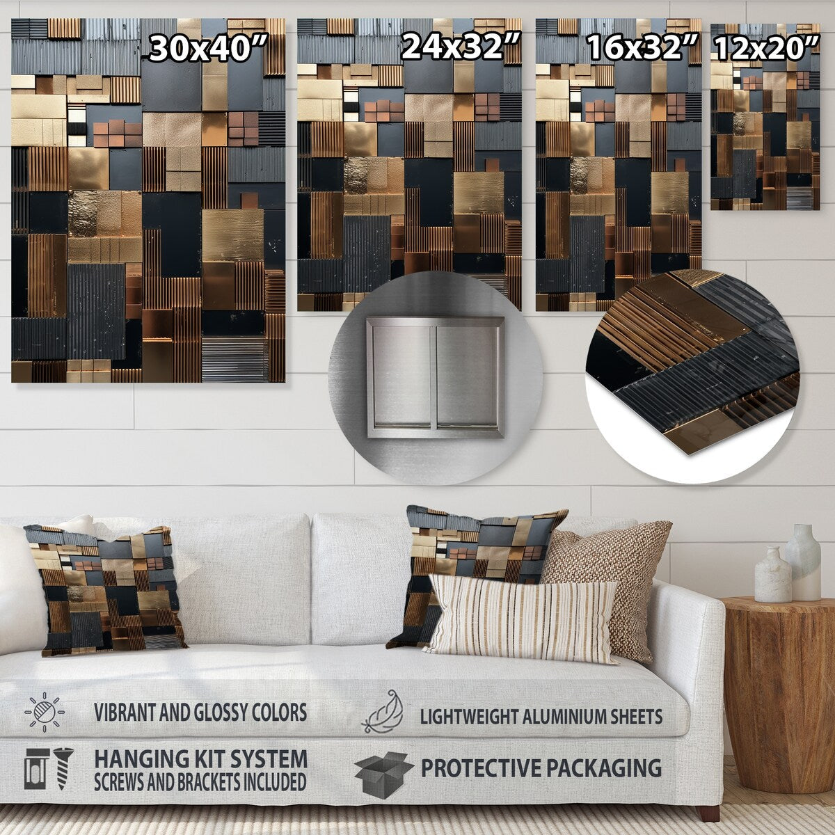 Designart Brown Abstract Tile Mosiac Charm Abstract Tile Metal Wall Art Décor mural en métal marron Œuvre d'art en métal moderne