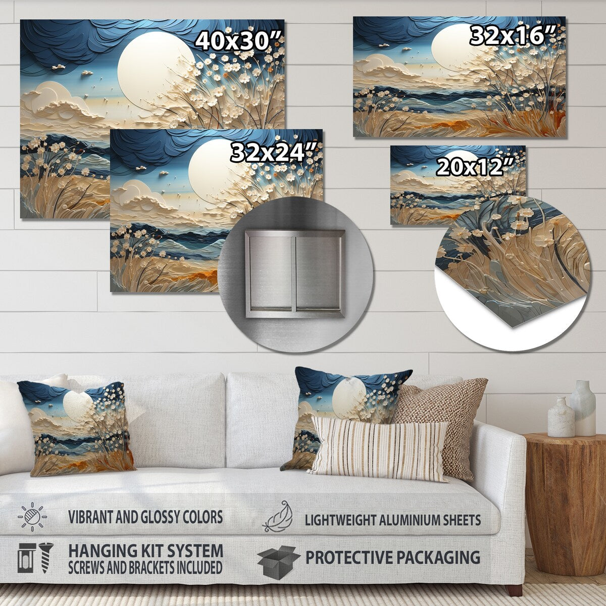 Collages de prairies et de nuages ​​Designart VI, art mural moderne en métal