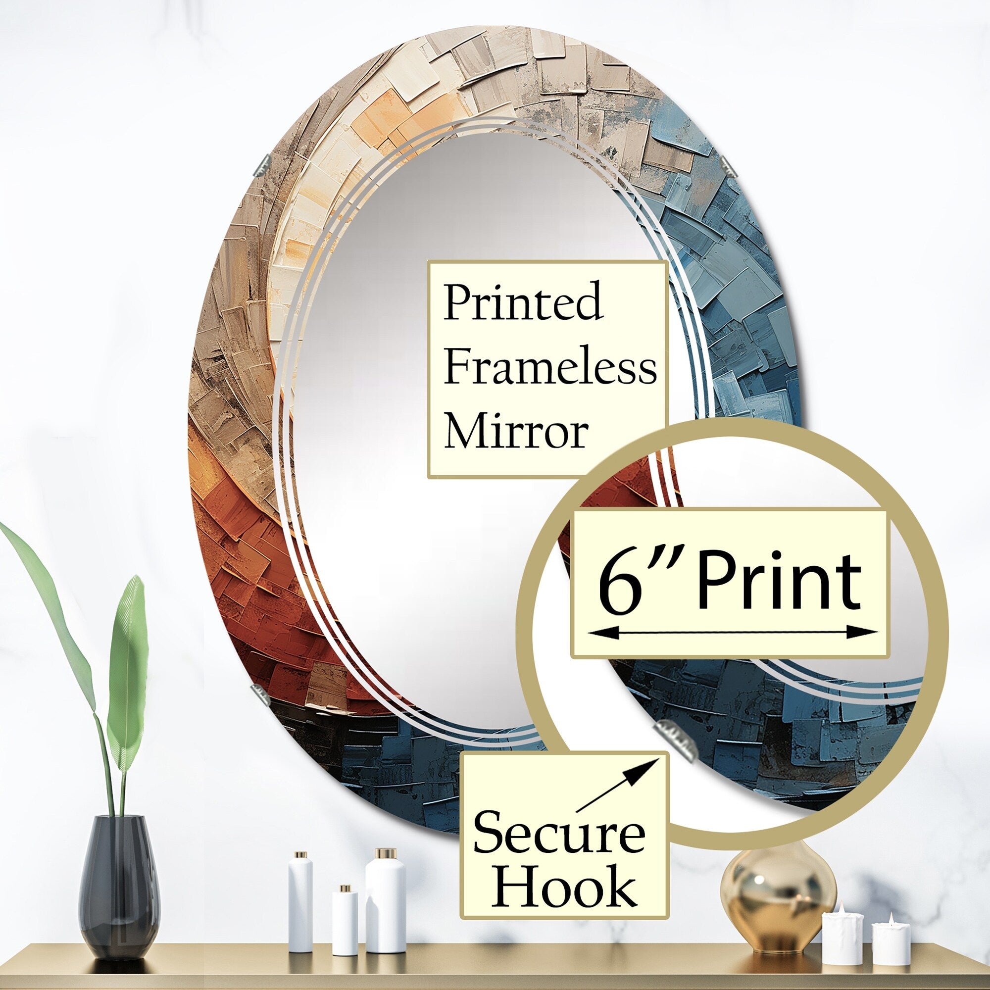 Miroir mural moderne abstrait en spirale avec collage Designart