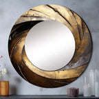 Miroir de salon Designart doré et noir, intemporel et abstrait, spirales - Grand miroir rond moderne doré