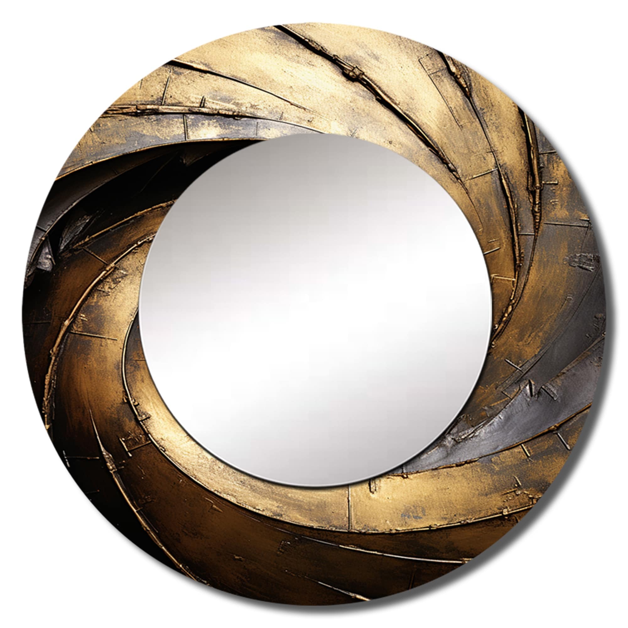 Miroir de salon Designart doré et noir, intemporel et abstrait, spirales - Grand miroir rond moderne doré