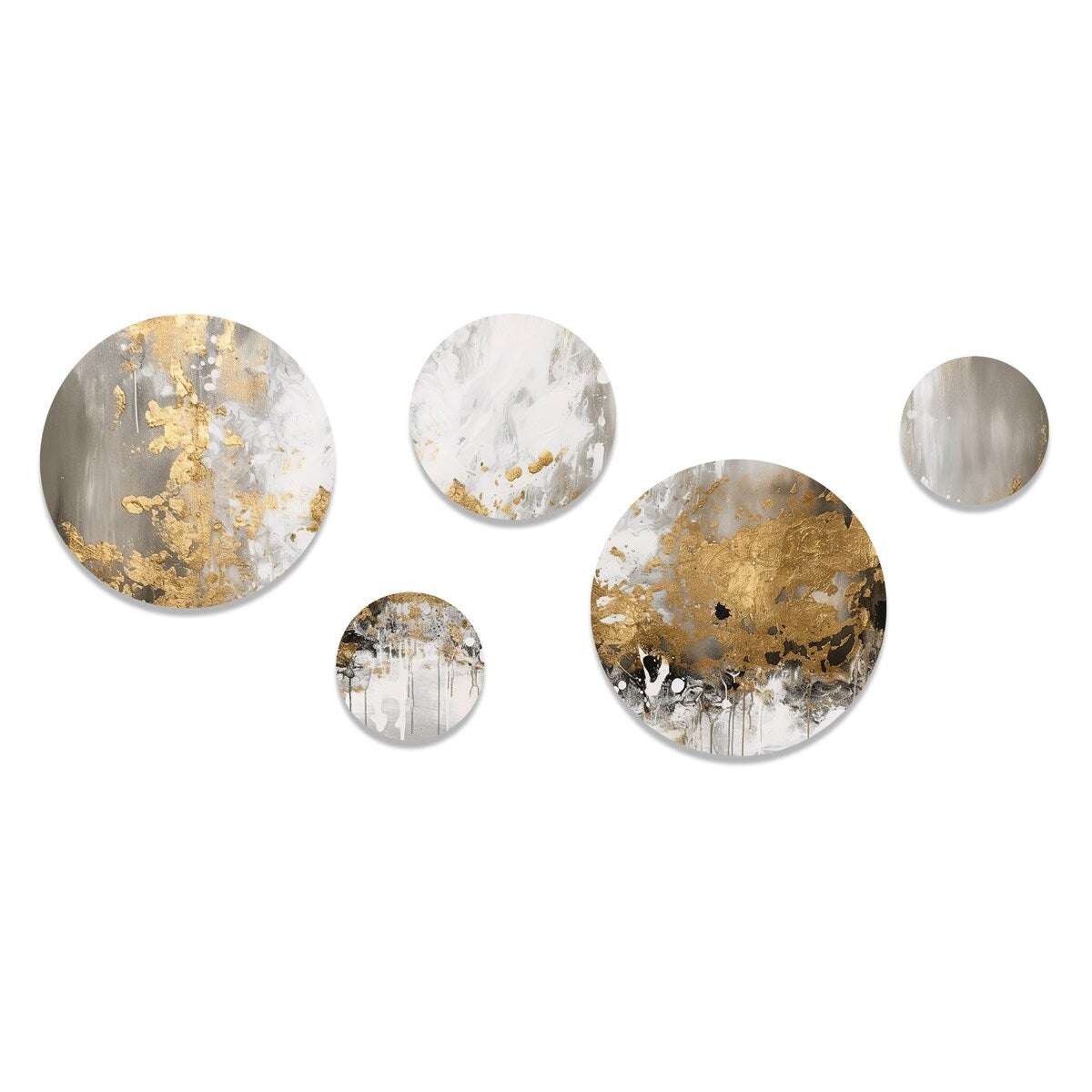 Lot de 5 peintures murales abstraites en métal doré et blanc Designart