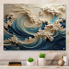 Décoration murale brillante en acrylique Motif vagues côtières, style III, motif vagues blanches et bleues, pour chambre à coucher