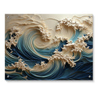 Décoration murale brillante en acrylique Motif vagues côtières, style III, motif vagues blanches et bleues, pour chambre à coucher