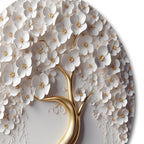 Impression murale ronde en métal Motif orchidée blanche, jardin de branches, arbre floral VIII
