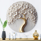 Impression murale ronde en métal Motif orchidée blanche, jardin de branches, arbre floral VIII