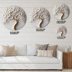 Impression murale ronde en métal Motif orchidée blanche, jardin de branches, arbre floral VIII