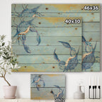 Impression nautique et côtière Designart « Blue Coastal Crab Battle » sur bois de pin naturel - Bleu