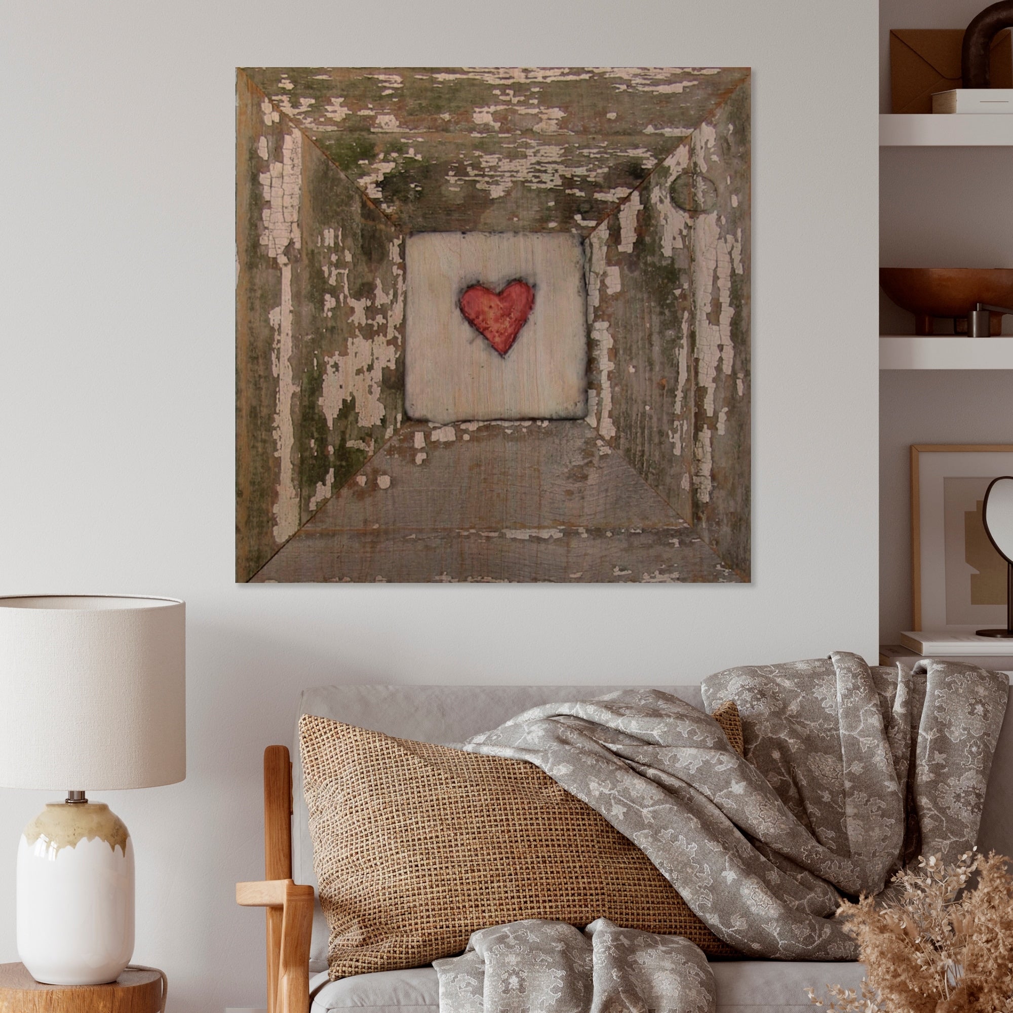 Décoration murale vintage en bois « Hearts » Desire, blanc vieilli, Designart - Pin naturel
