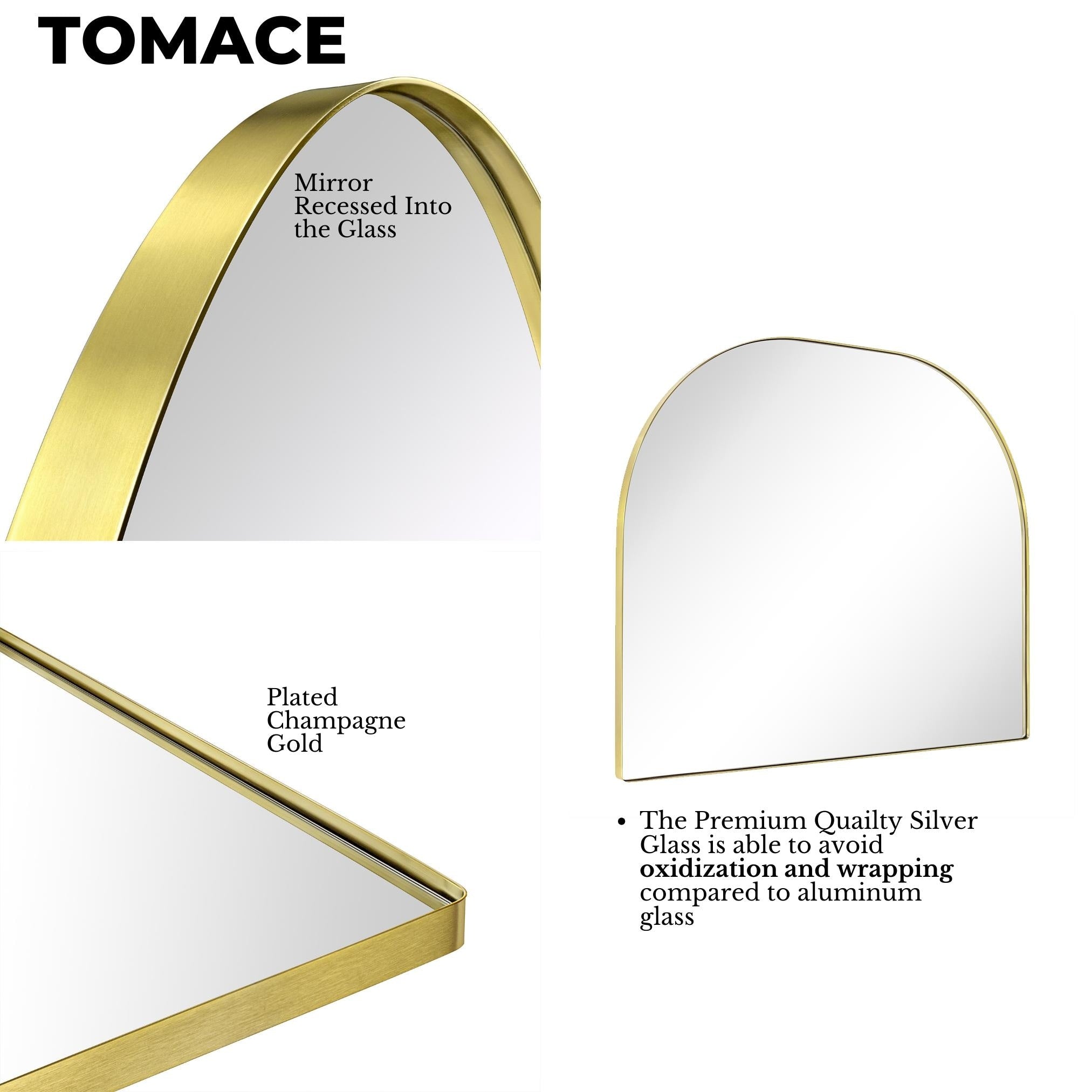 Grand miroir arqué TEHOME Dezerae pour manteau de cheminée, 40'' L x 32'' H