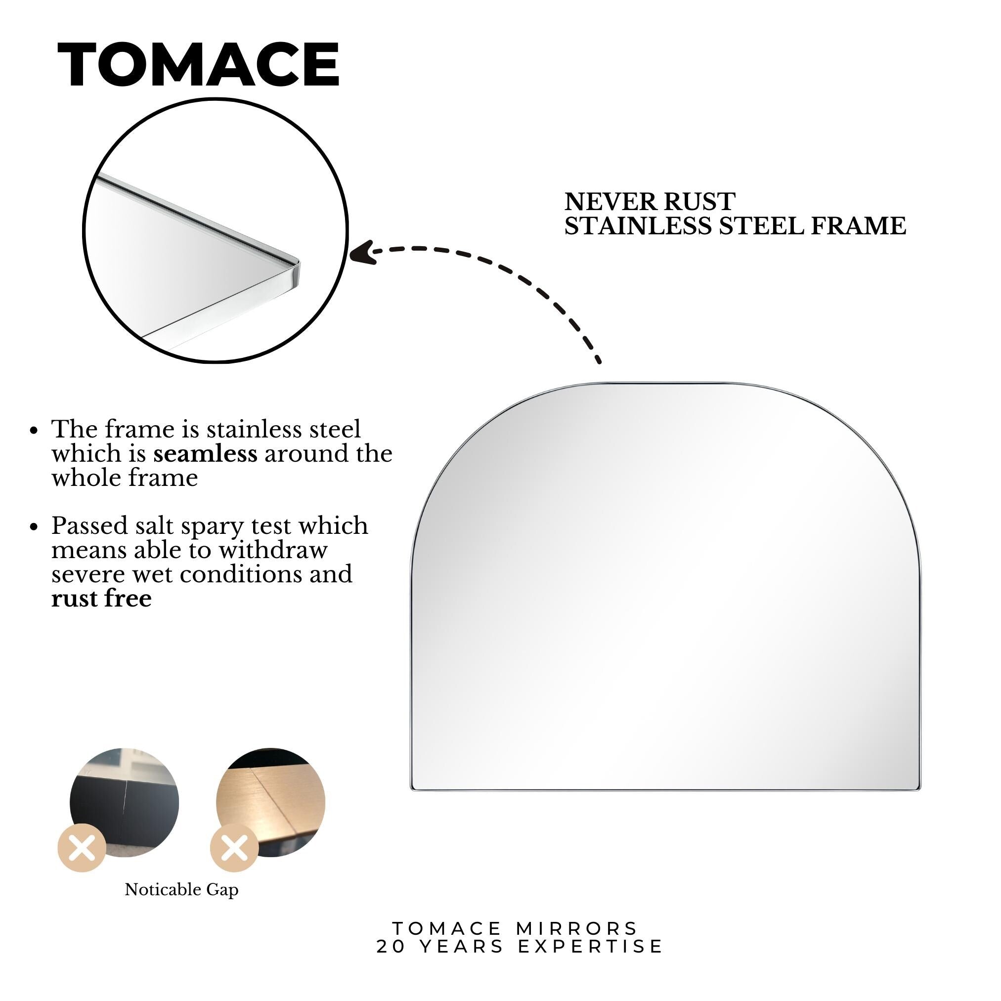 Grand miroir arqué TEHOME Dezerae pour manteau de cheminée, 40'' L x 32'' H