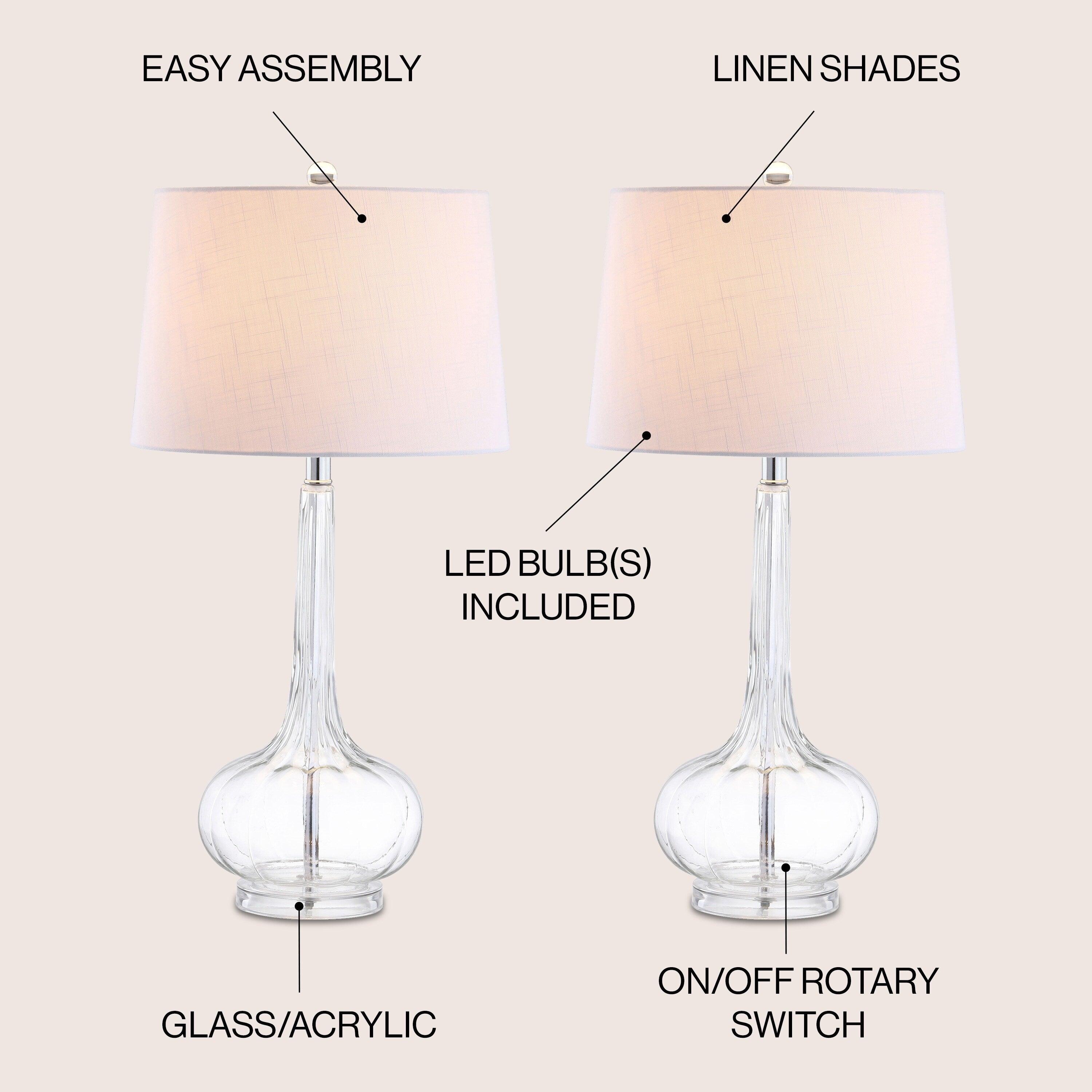 Lampe de table à LED Diamante 28,5 en verre rose (lot de 2) par JONATHAN Y