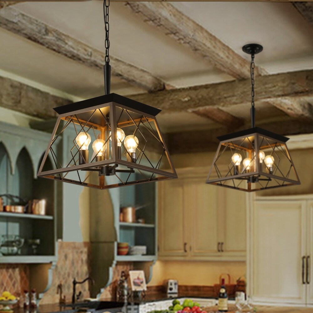 Lustre de style ferme à 4 lumières à intensité variable pour salle à manger, sans ampoule