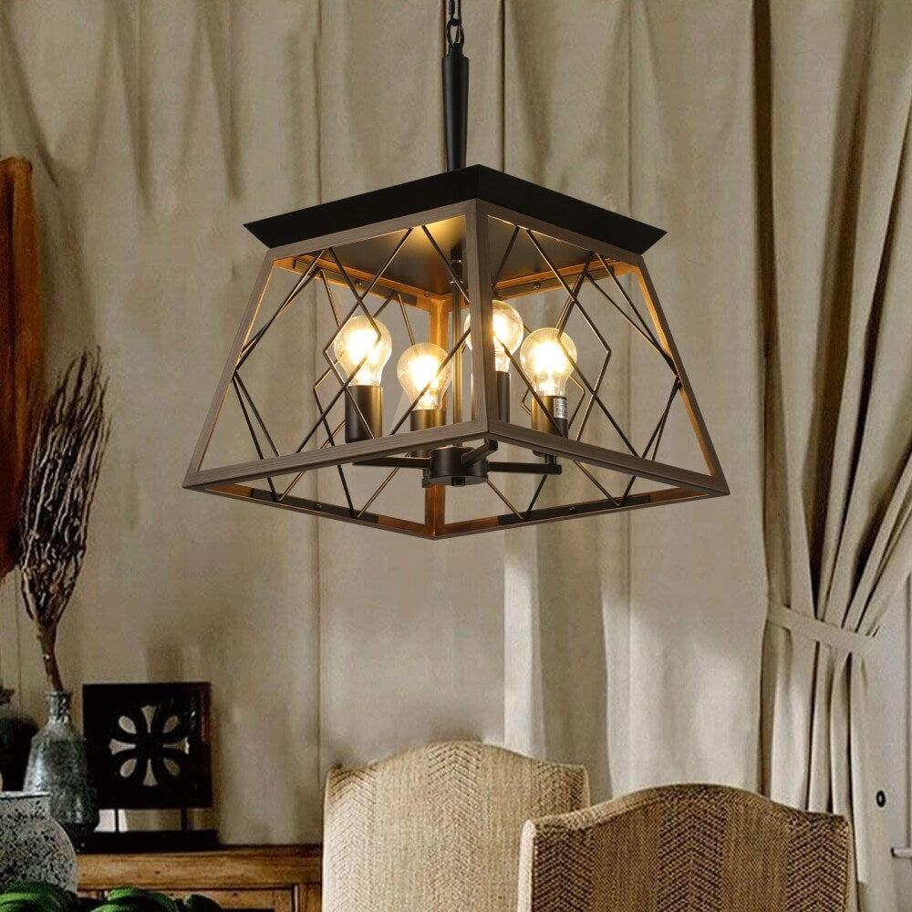 Lustre de style ferme à 4 lumières à intensité variable pour salle à manger, sans ampoule
