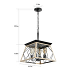 Lustre de style ferme à 4 lumières à intensité variable pour salle à manger, sans ampoule