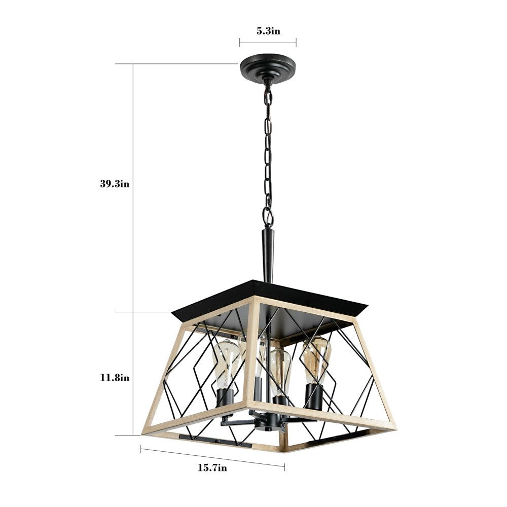 Lustre de style ferme à 4 lumières à intensité variable pour salle à manger, sans ampoule