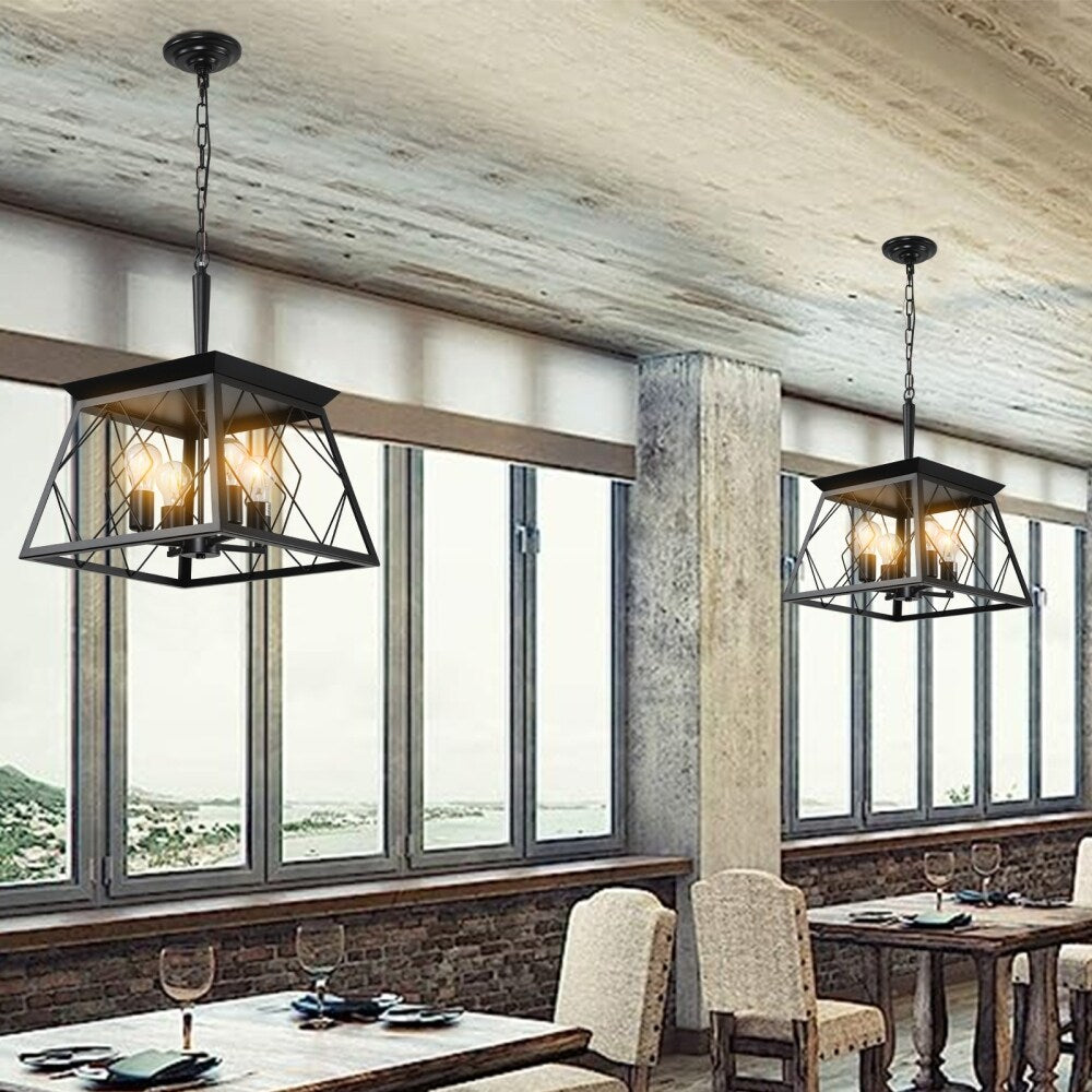 Lustre de style ferme à 4 lumières à intensité variable pour salle à manger, sans ampoule