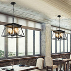 Lustre de style ferme à 4 lumières à intensité variable pour salle à manger, sans ampoule