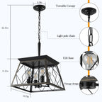 Lustre de style ferme à 4 lumières à intensité variable pour salle à manger, sans ampoule