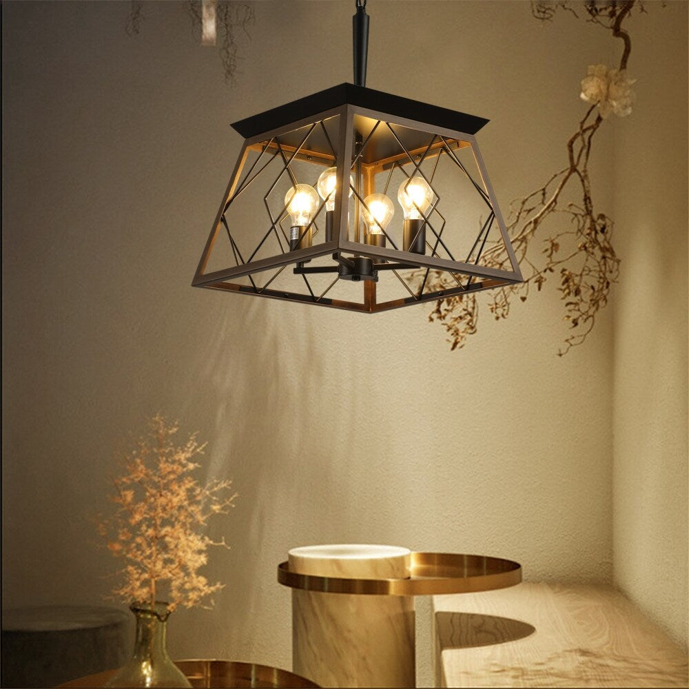 Lustre de style ferme à 4 lumières à intensité variable pour salle à manger, sans ampoule