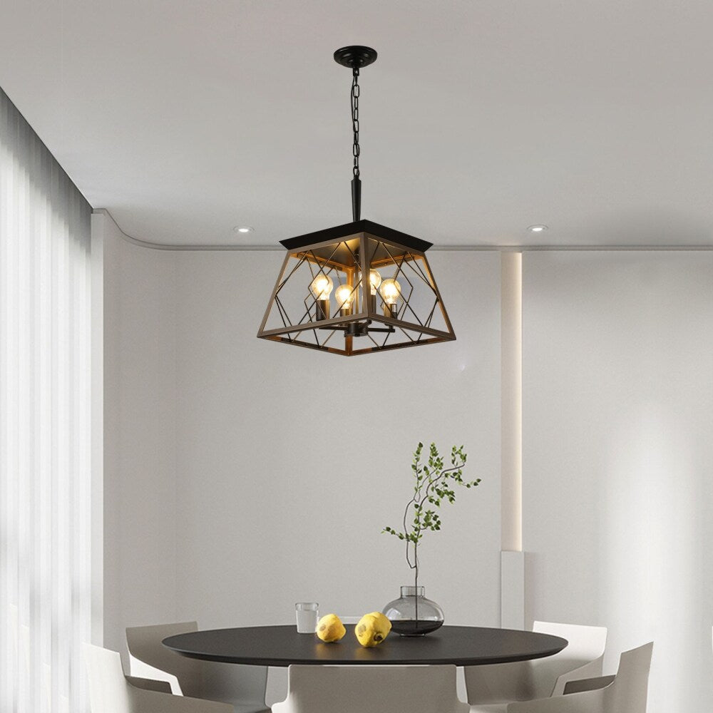 Lustre de style ferme à 4 lumières à intensité variable pour salle à manger, sans ampoule