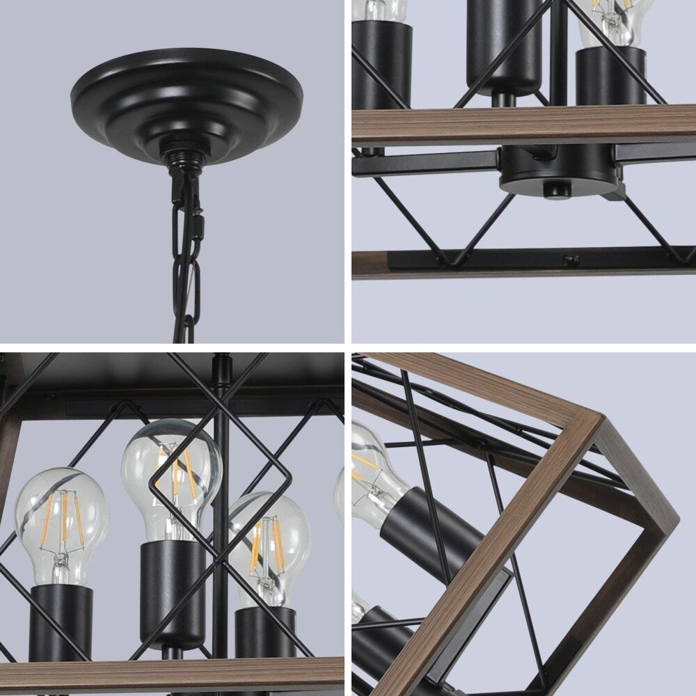 Lustre de style ferme à 4 lumières à intensité variable pour salle à manger, sans ampoule
