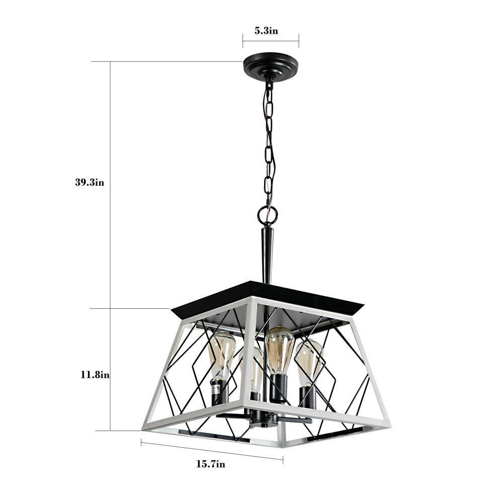 Lustre de style ferme à 4 lumières à intensité variable pour salle à manger, sans ampoule