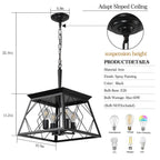 Lustre de style ferme à 4 lumières à intensité variable pour salle à manger, sans ampoule
