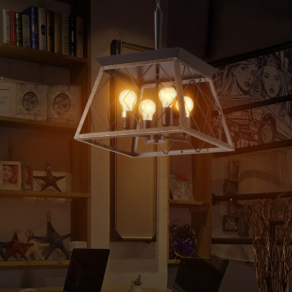 Lustre de style ferme à 4 lumières à intensité variable pour salle à manger, sans ampoule