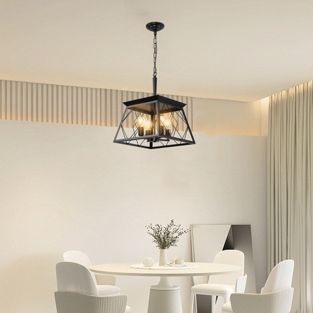 Lustre de style ferme à 4 lumières à intensité variable pour salle à manger, sans ampoule