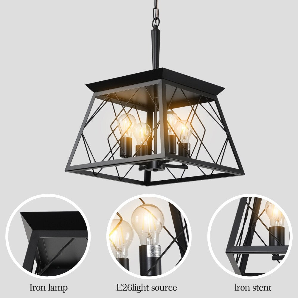 Lustre de style ferme à 4 lumières à intensité variable pour salle à manger, sans ampoule