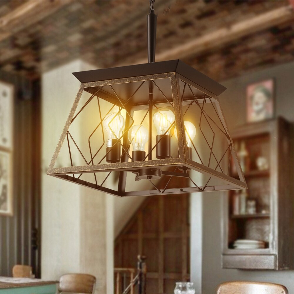 Lustre de style ferme à 4 lumières à intensité variable pour salle à manger, sans ampoule
