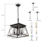 Lustre de style ferme à 4 lumières à intensité variable pour salle à manger, sans ampoule