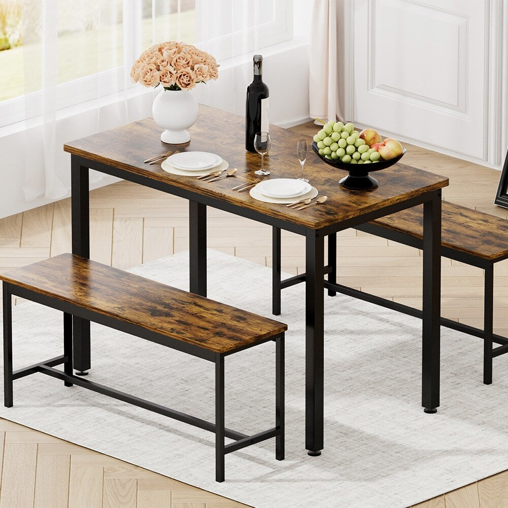 Ensemble table à manger, table de bar en bois, table de cuisine avec 2 bancs - 3 pièces