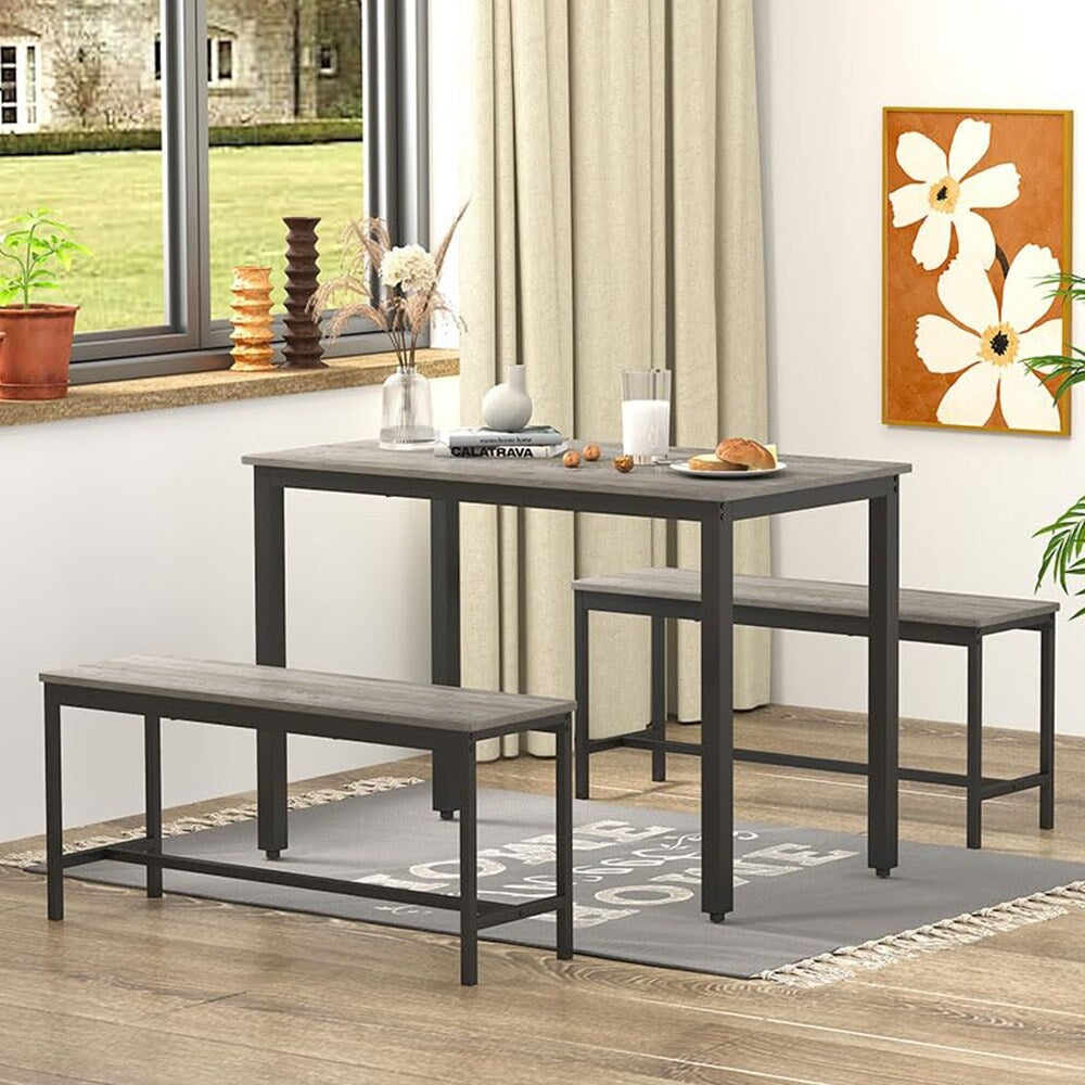 Ensemble table à manger, table de bar en bois, table de cuisine avec 2 bancs - 3 pièces
