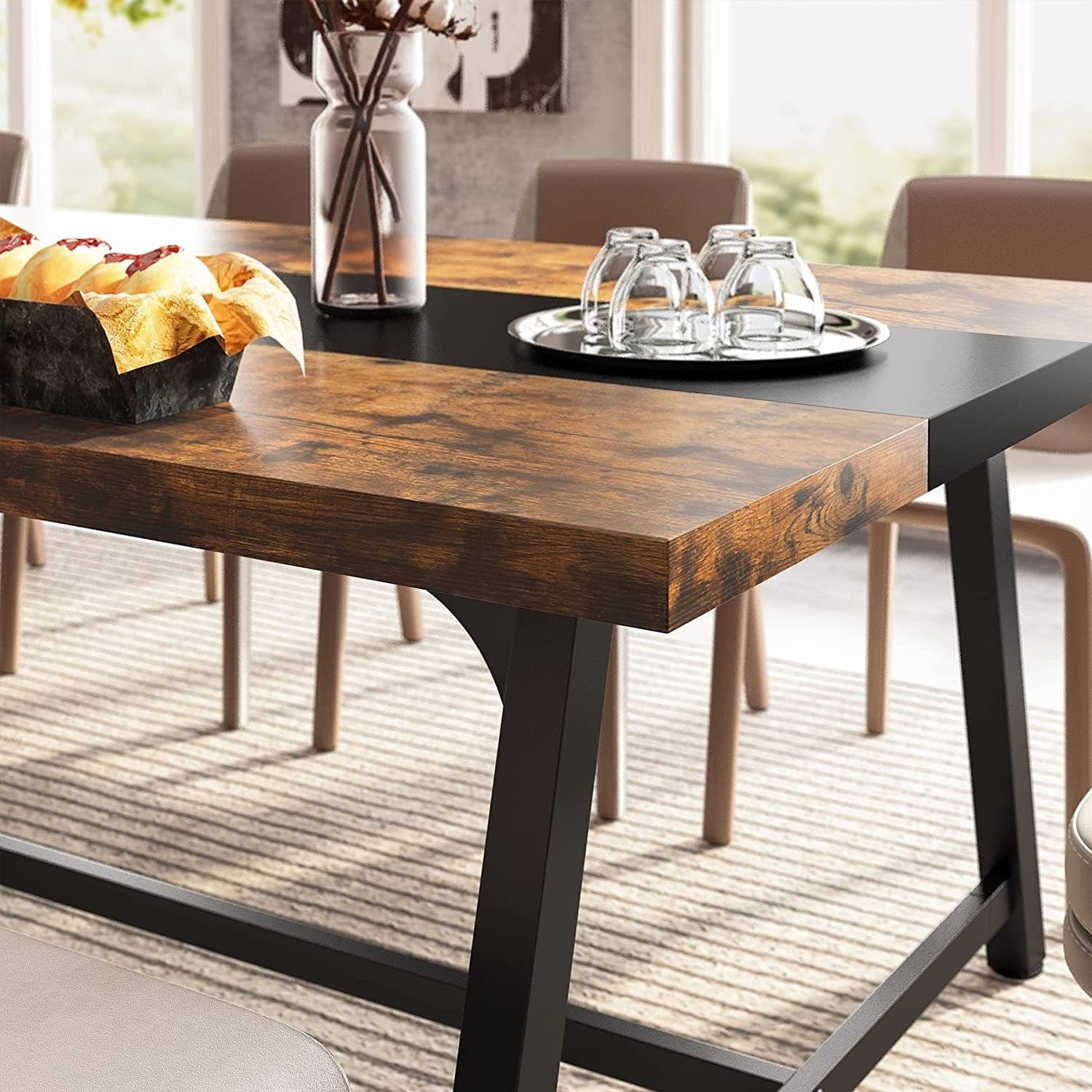Table à manger rectangulaire en bois pour 8 personnes, 180 cm
