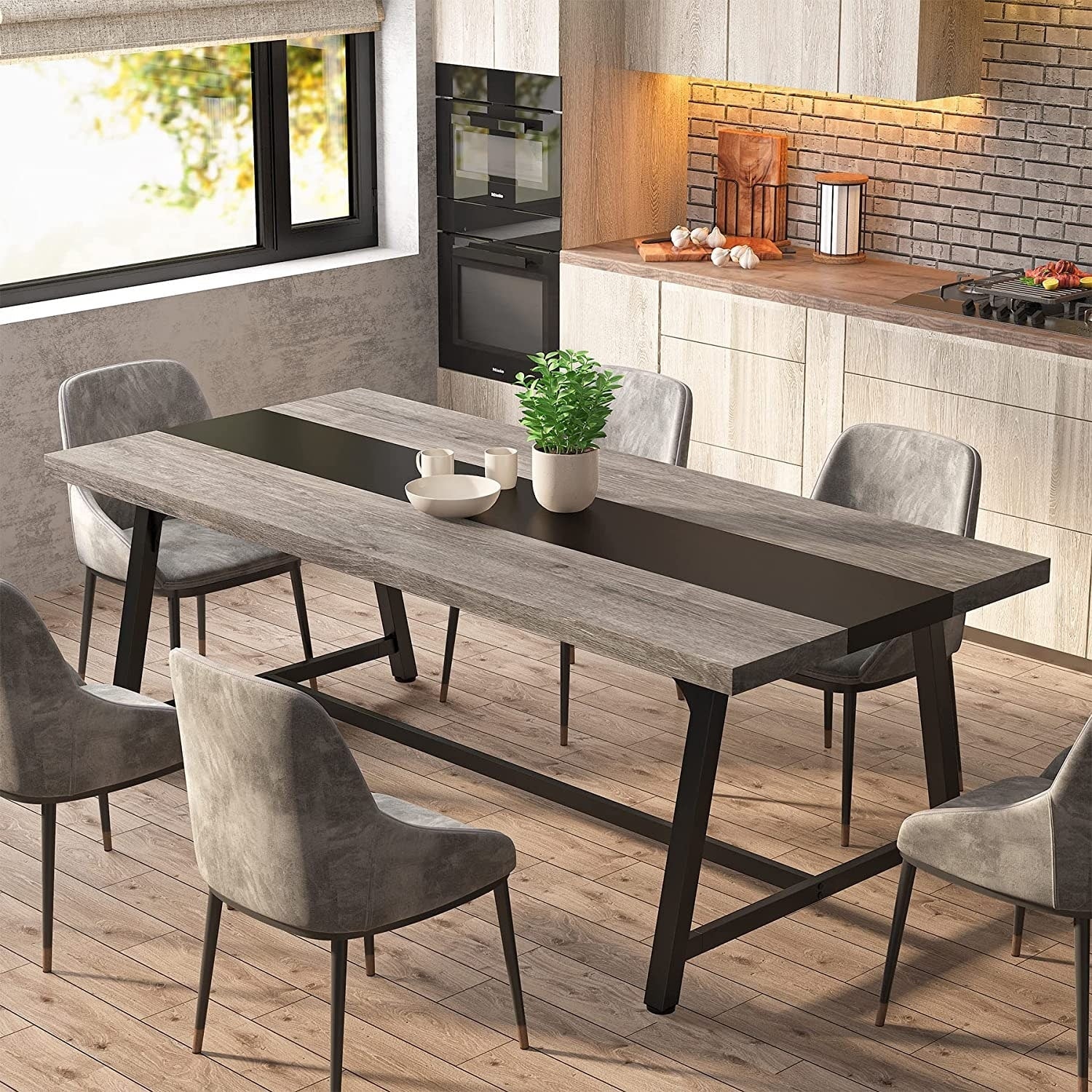Table à manger rectangulaire en bois pour 8 personnes, 180 cm