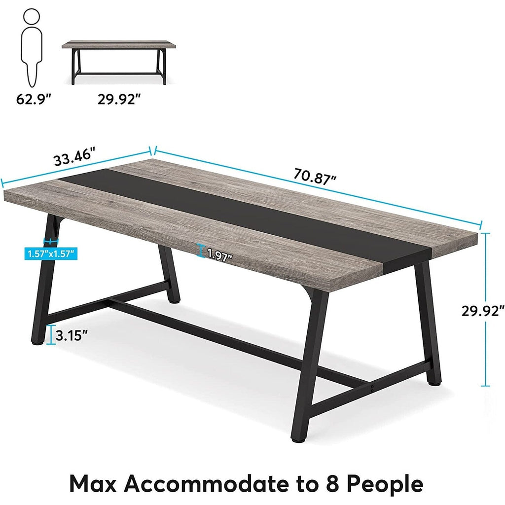 Table à manger rectangulaire en bois pour 8 personnes, 180 cm