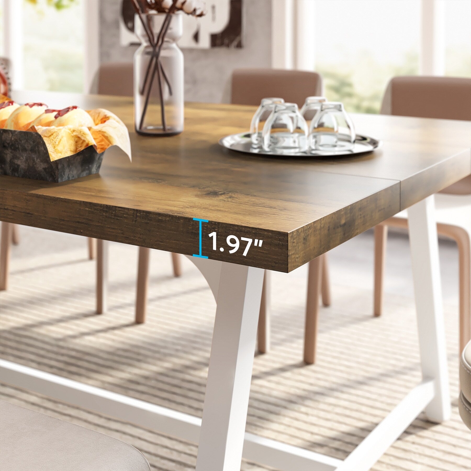 Table à manger rectangulaire en bois pour 8 personnes, 180 cm