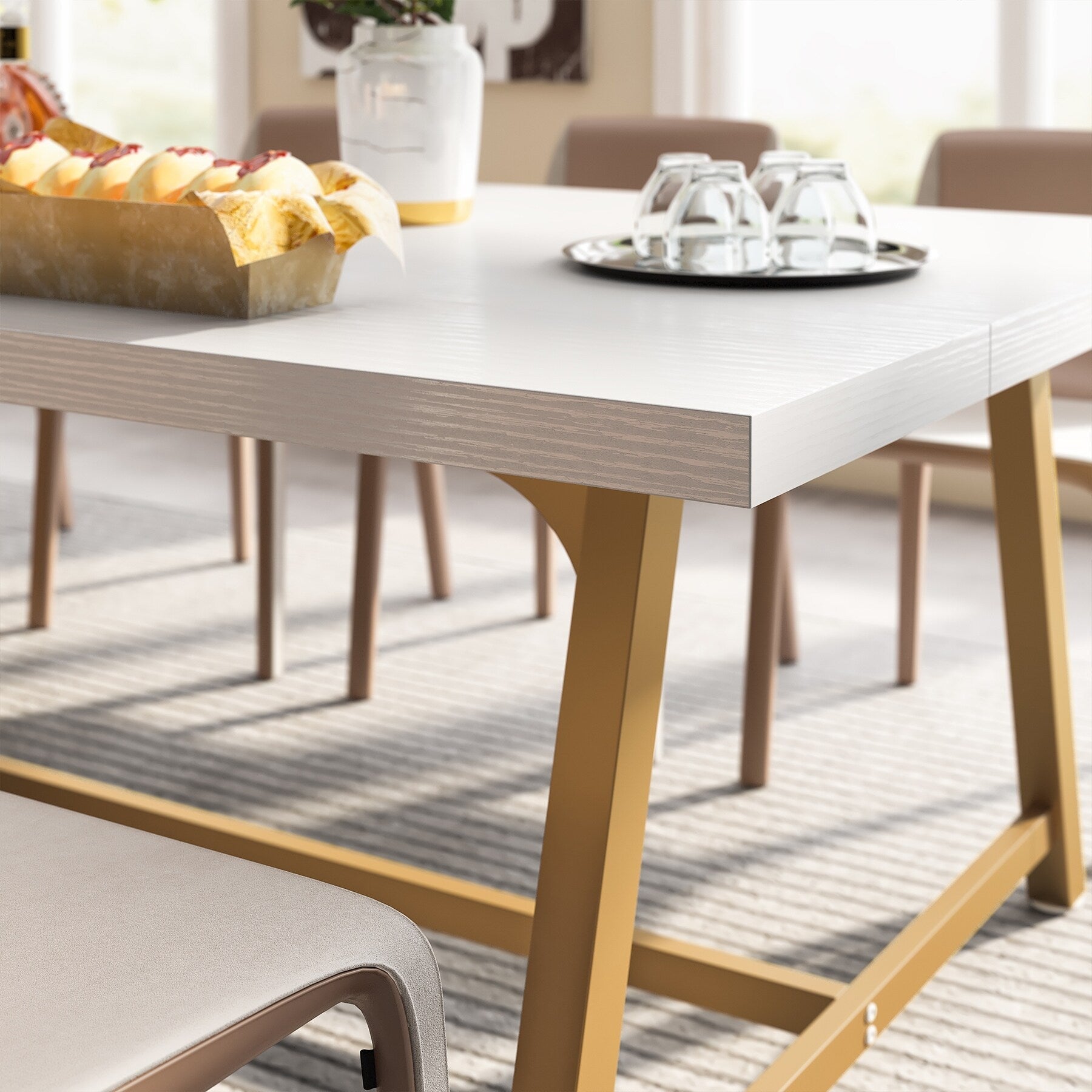 Table à manger rectangulaire en bois pour 8 personnes, 180 cm