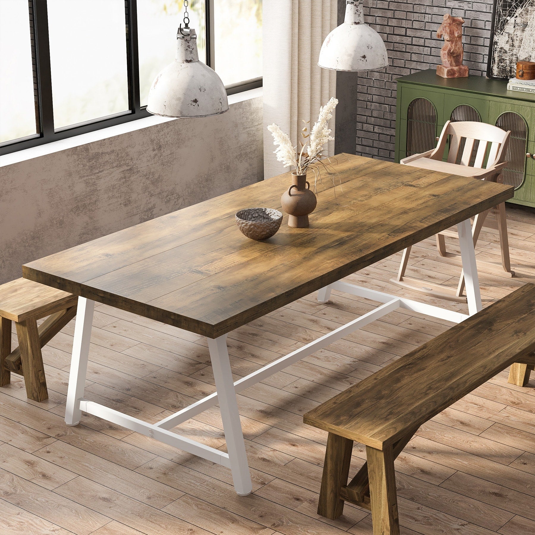 Table à manger rectangulaire en bois pour 8 personnes, 180 cm