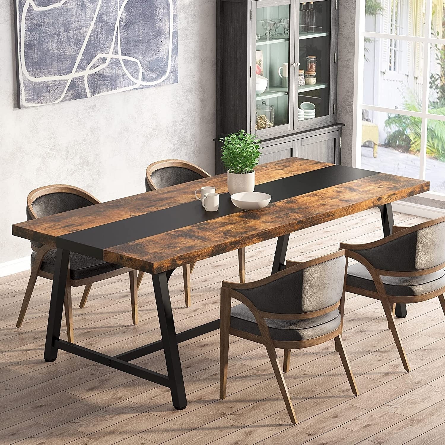 Table à manger rectangulaire en bois pour 8 personnes, 180 cm