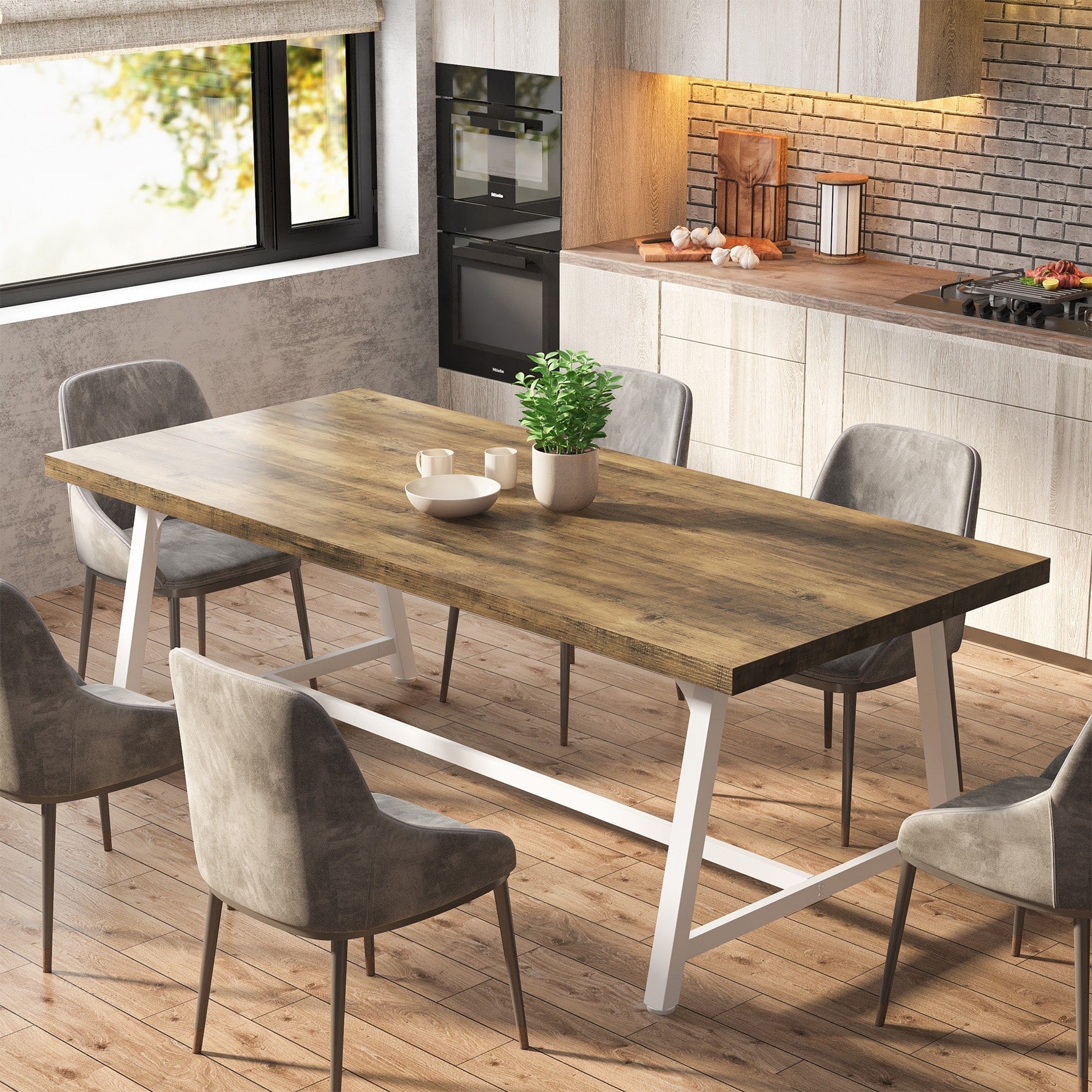 Table à manger rectangulaire en bois pour 8 personnes, 180 cm