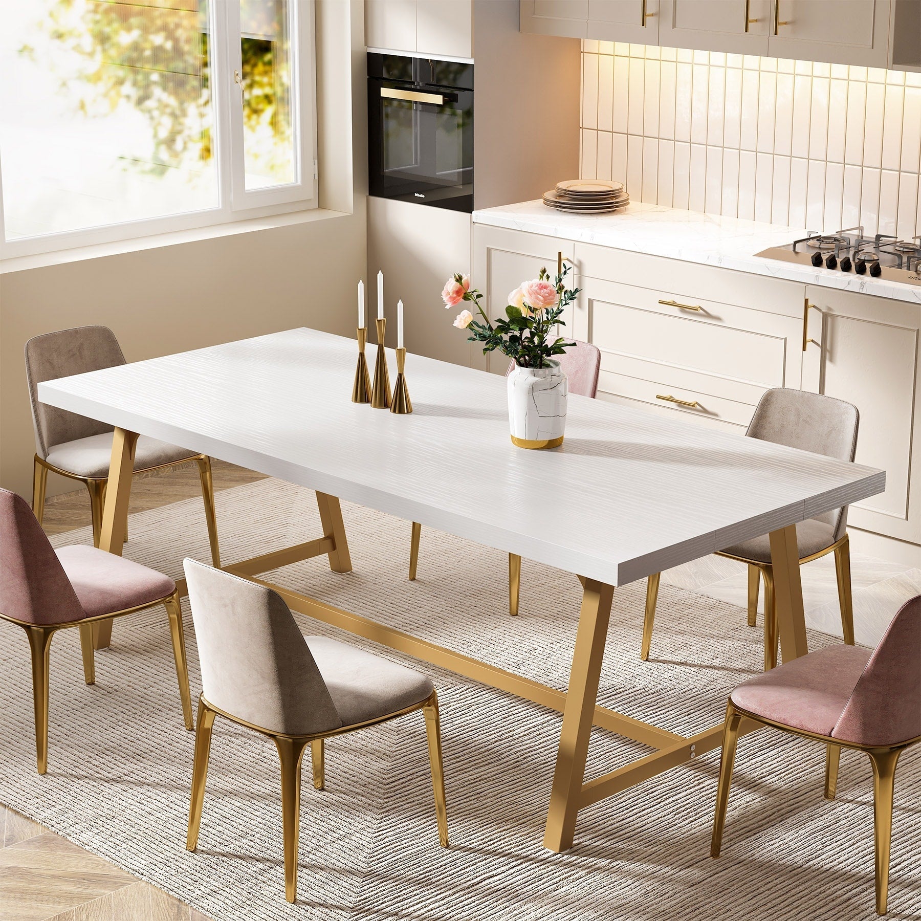 Table à manger rectangulaire en bois pour 8 personnes, 180 cm