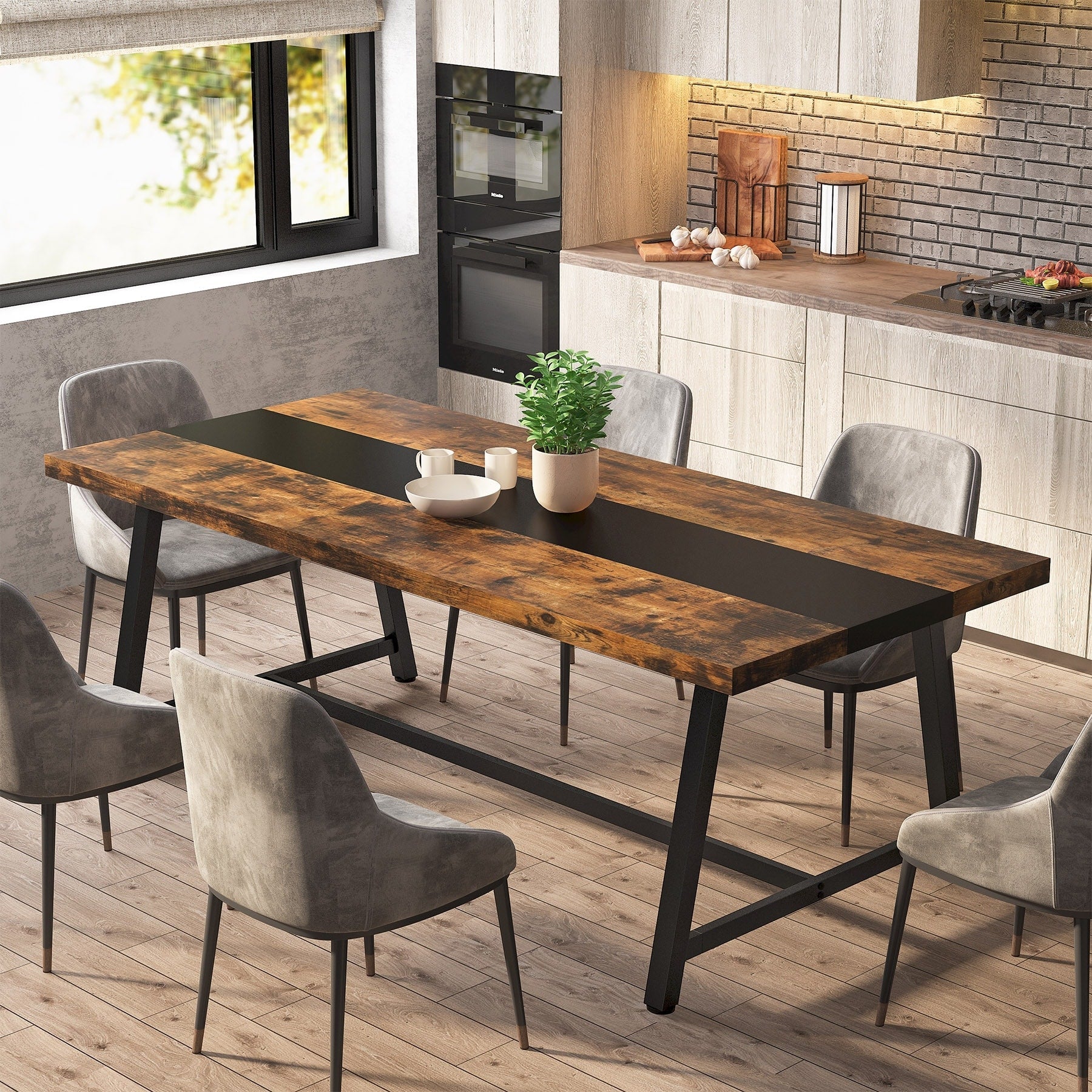 Table à manger rectangulaire en bois pour 8 personnes, 180 cm
