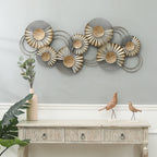Décoration murale moderne en métal gris et doré vieilli avec fleurs